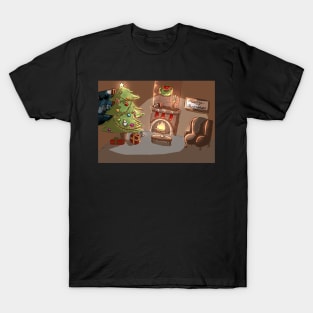 Cosy Fireplace with a Christmas Tree T-Shirt